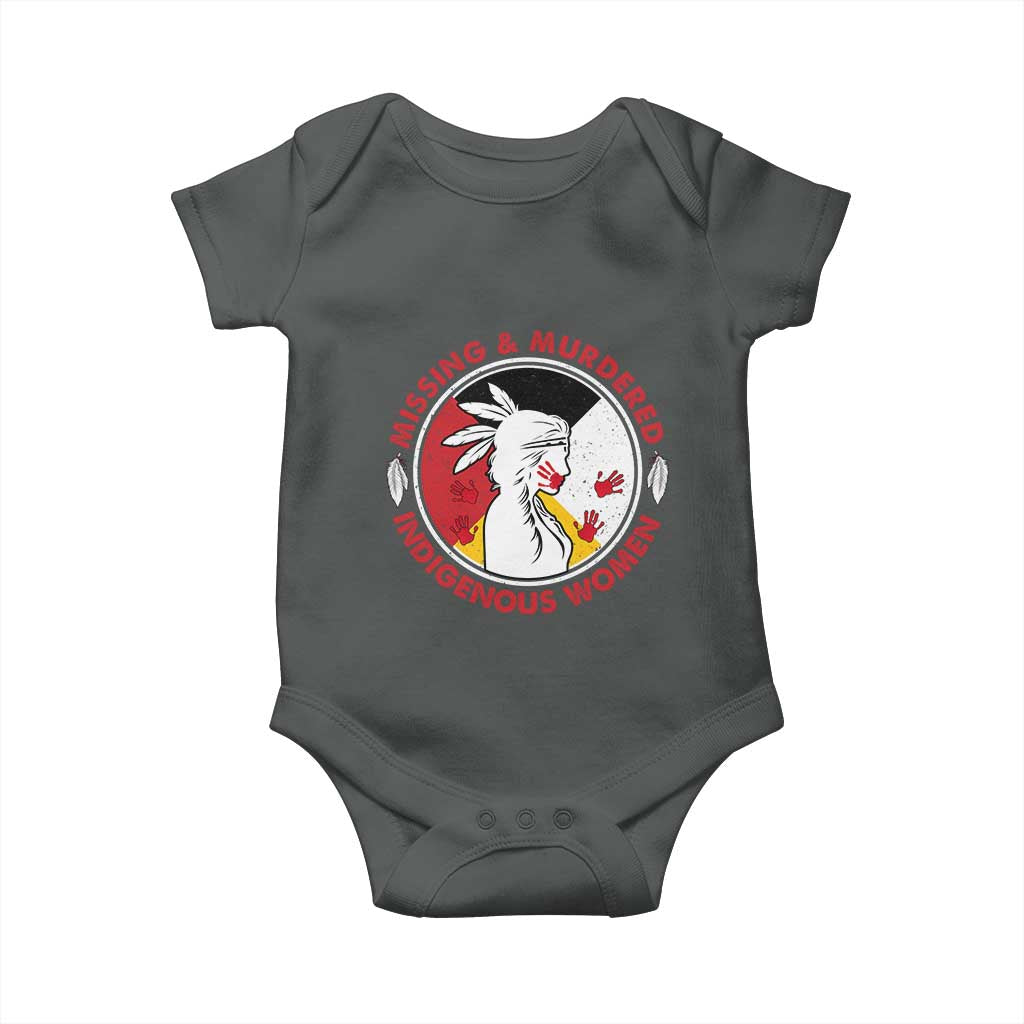 MMIW Missing and Murdered Indigenous Women Red Hand Baby Onesie TS14 Dark Heather Print Your Wear