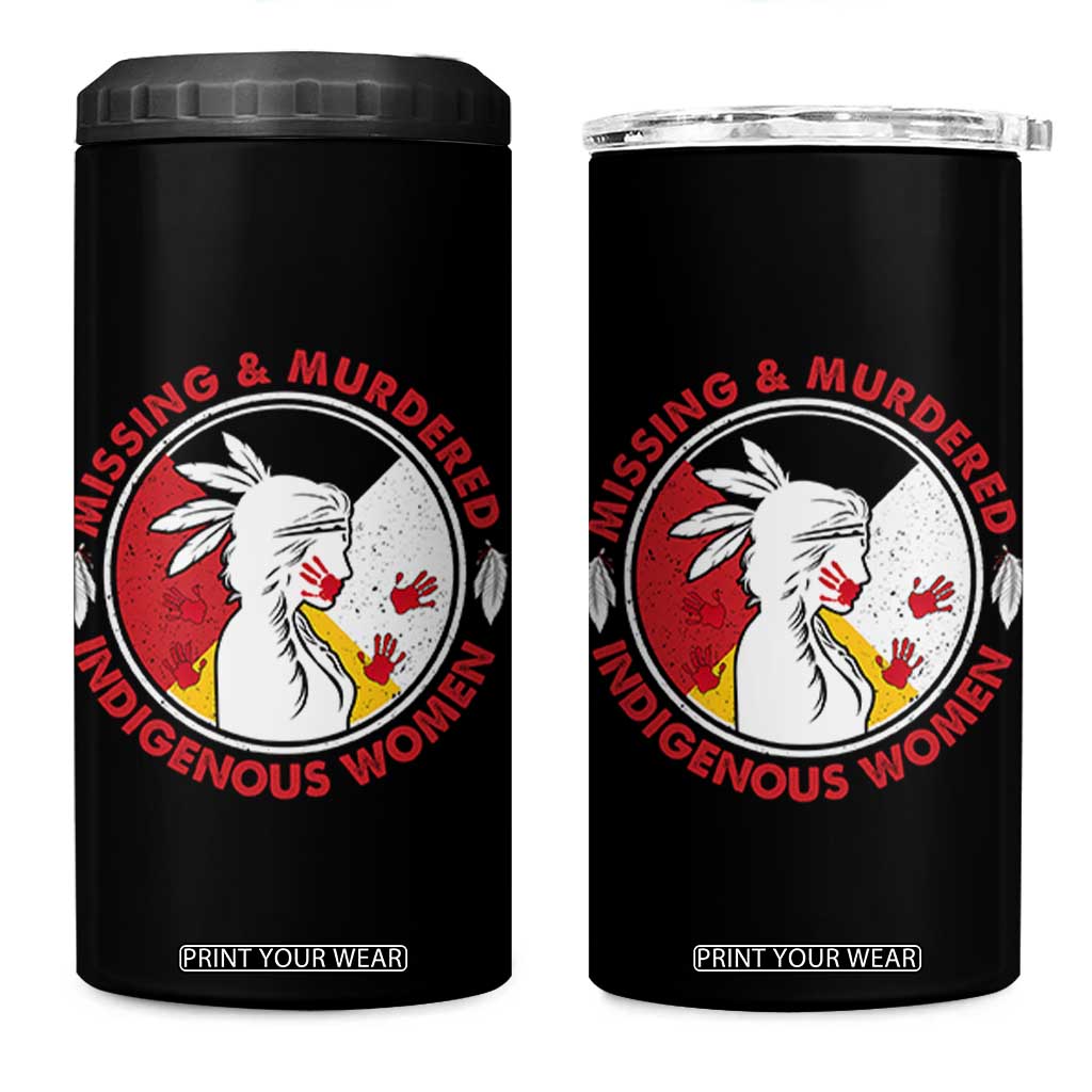 MMIW Missing and Murdered Indigenous Women Red Hand 4 in 1 Can Cooler Tumbler TS14 One Size: 16 oz Black Print Your Wear