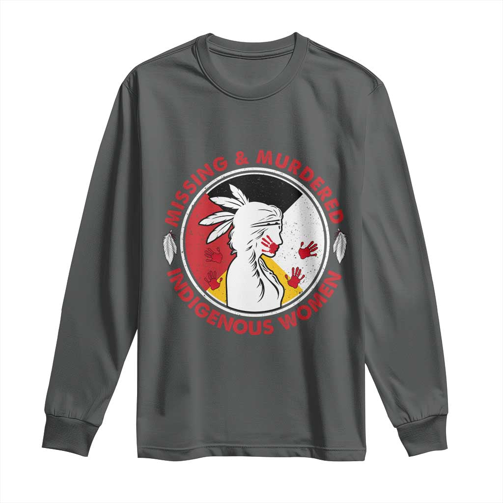 MMIW Missing and Murdered Indigenous Women Red Hand Long Sleeve Shirt TS14 Dark Heather Print Your Wear