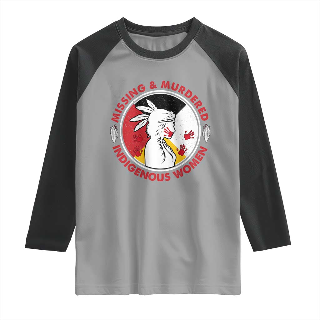 MMIW Missing and Murdered Indigenous Women Red Hand Raglan Shirt TS14 Sport Gray Black Print Your Wear