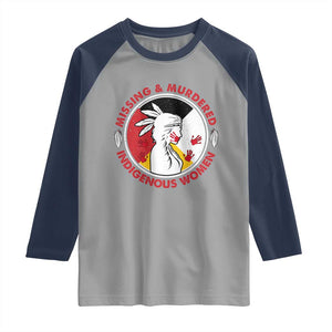 MMIW Missing and Murdered Indigenous Women Red Hand Raglan Shirt TS14 Sport Gray Navy Print Your Wear