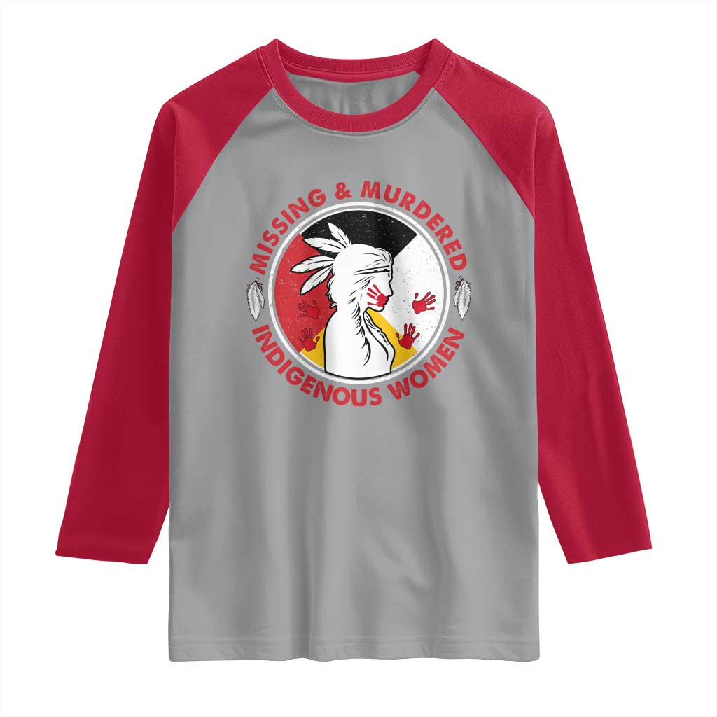 MMIW Missing and Murdered Indigenous Women Red Hand Raglan Shirt TS14 Sport Gray Red Print Your Wear