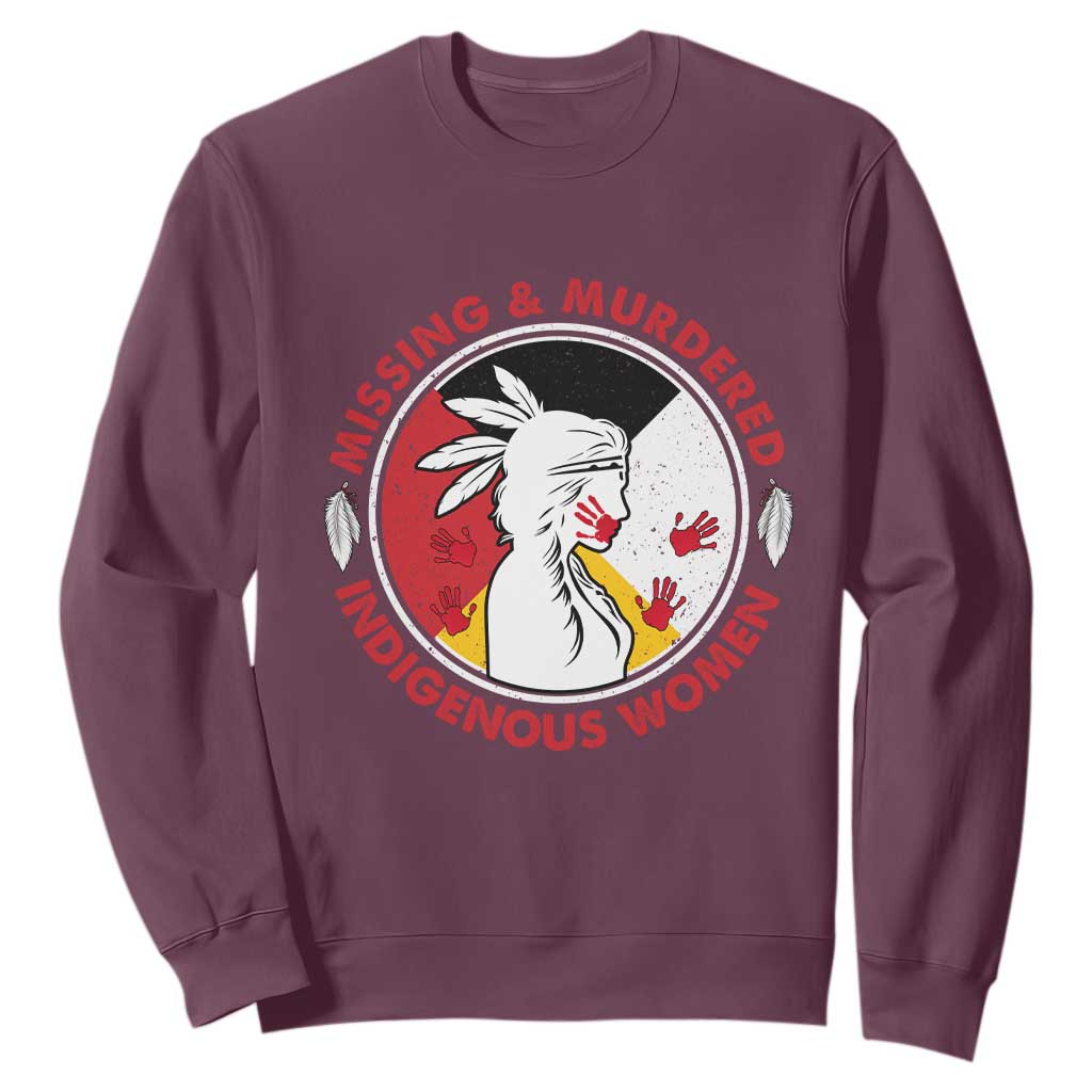 MMIW Missing and Murdered Indigenous Women Red Hand Sweatshirt TS14 Maroon Print Your Wear