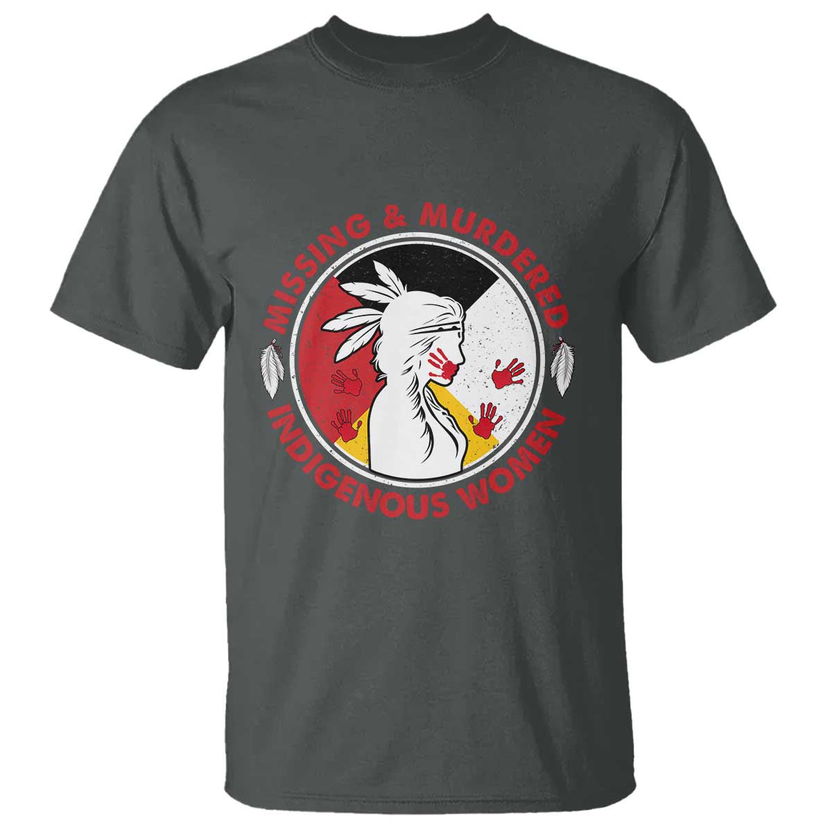 MMIW Missing and Murdered Indigenous Women Red Hand T Shirt TS14 Dark Heather Print Your Wear