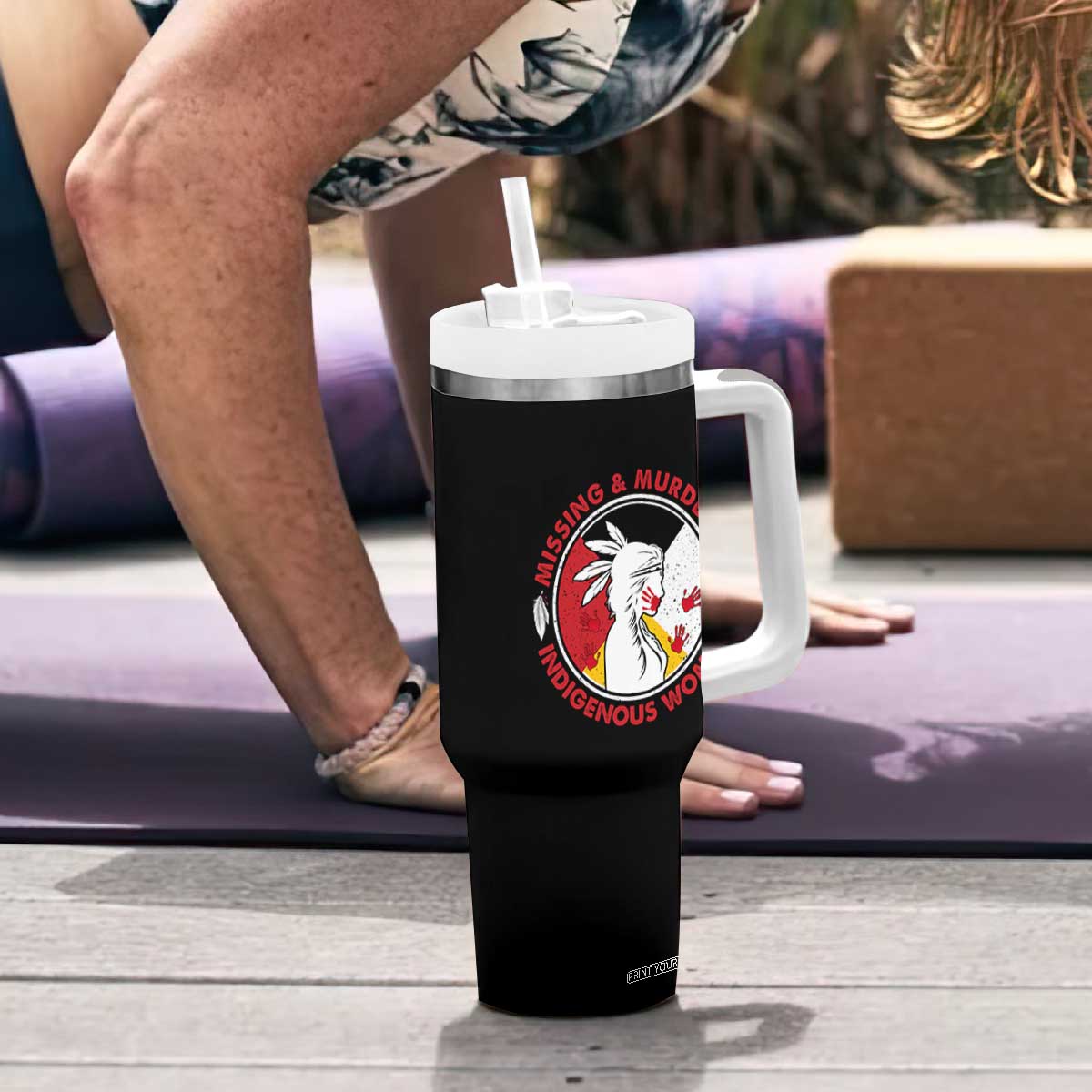 MMIW Missing and Murdered Indigenous Women Red Hand Tumbler With Handle TS14 Print Your Wear