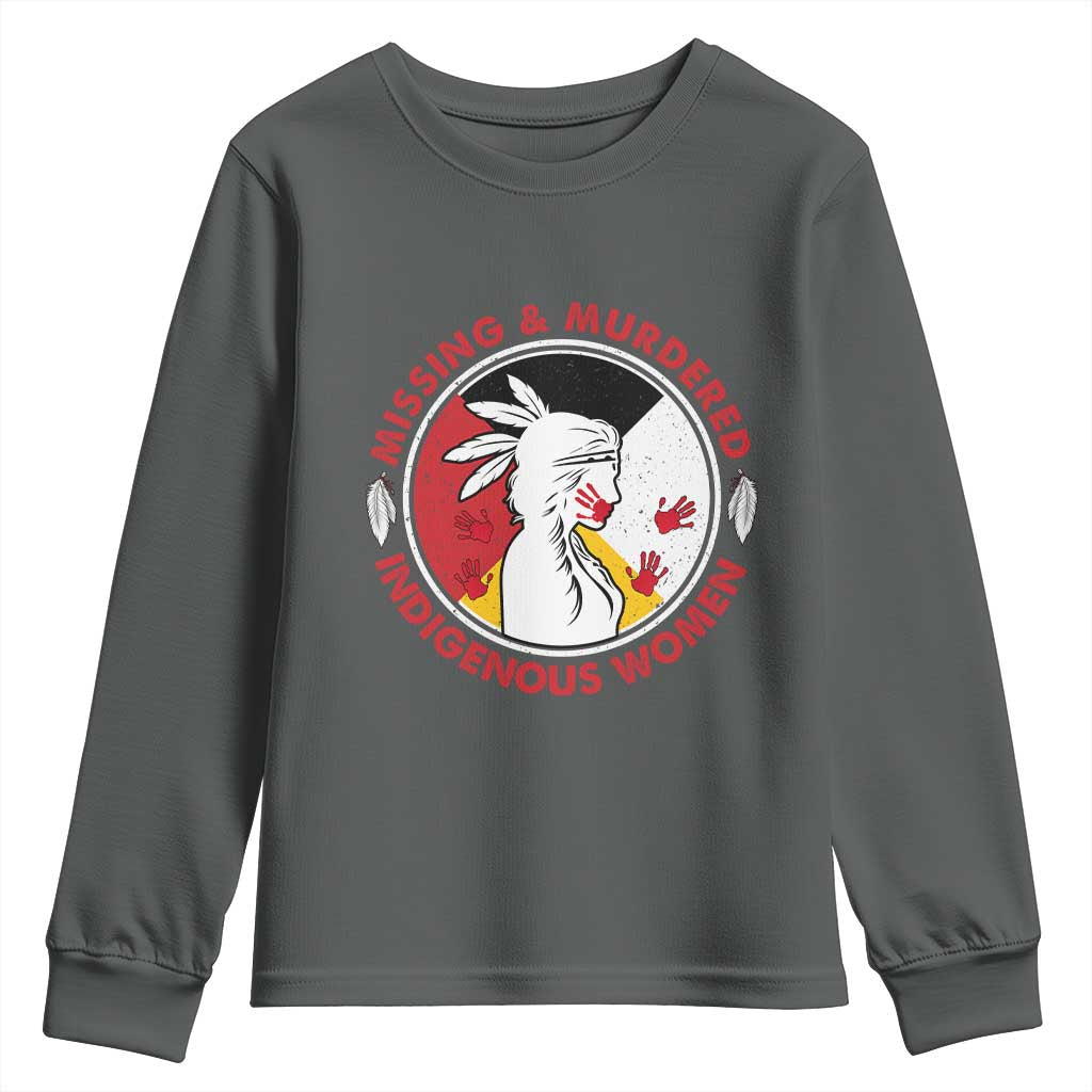 MMIW Missing and Murdered Indigenous Women Red Hand Youth Sweatshirt TS14 Dark Heather Print Your Wear