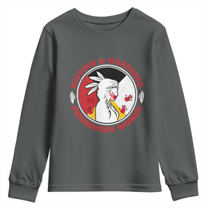 MMIW Missing and Murdered Indigenous Women Red Hand Youth Sweatshirt TS14 Dark Heather Print Your Wear