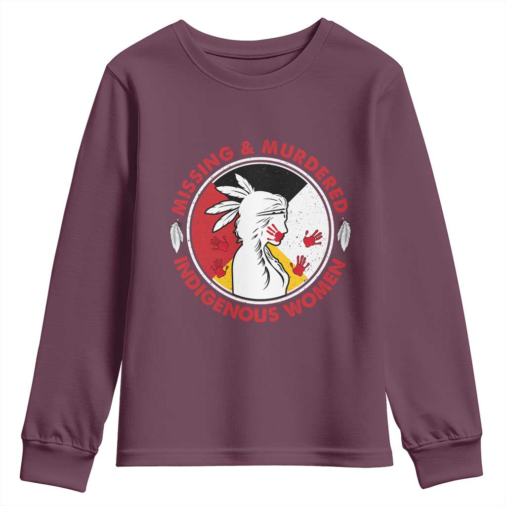 MMIW Missing and Murdered Indigenous Women Red Hand Youth Sweatshirt TS14 Maroon Print Your Wear