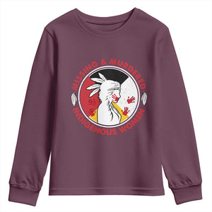 MMIW Missing and Murdered Indigenous Women Red Hand Youth Sweatshirt TS14 Maroon Print Your Wear