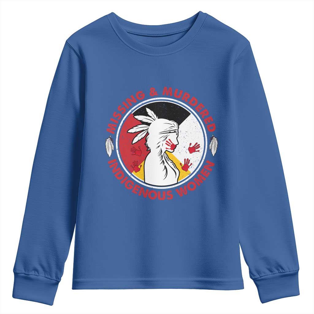 MMIW Missing and Murdered Indigenous Women Red Hand Youth Sweatshirt TS14 Royal Blue Print Your Wear