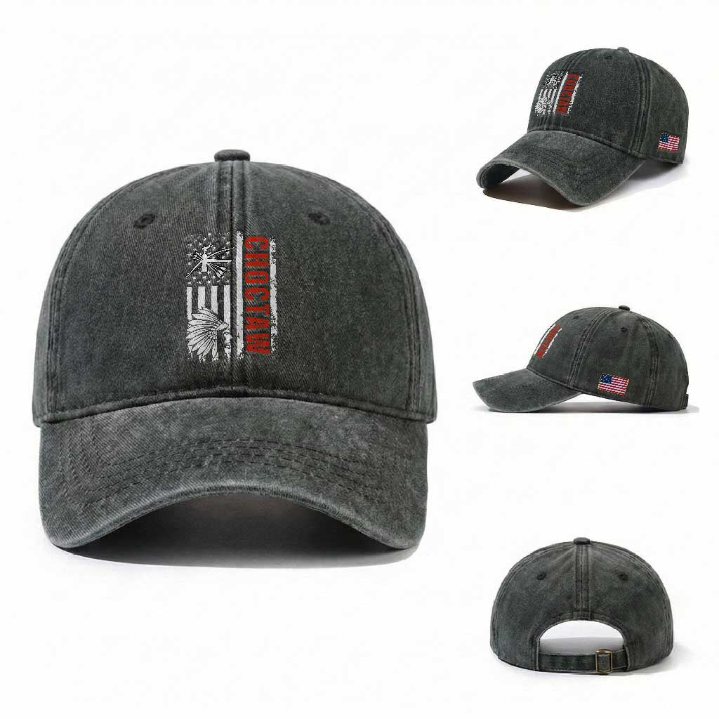 Choctaw Tribe Native American Day Indigenous Peoples Day Washed Cotton Baseball Cap TS14 Washed Cap Universal Fit Dark Green Print Your Wear