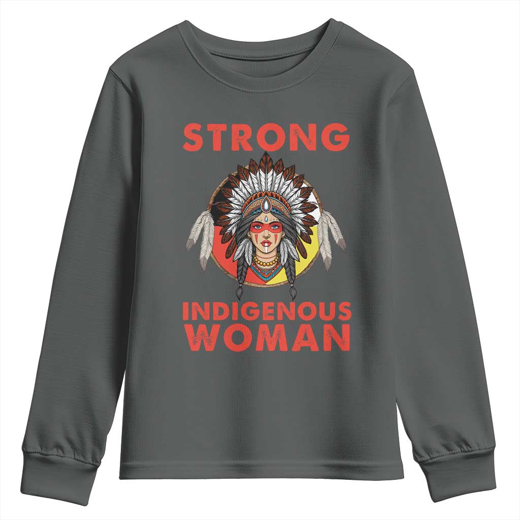 MMIW Native American Strong Indigenous Woman Youth Sweatshirt TS14 Dark Heather Print Your Wear