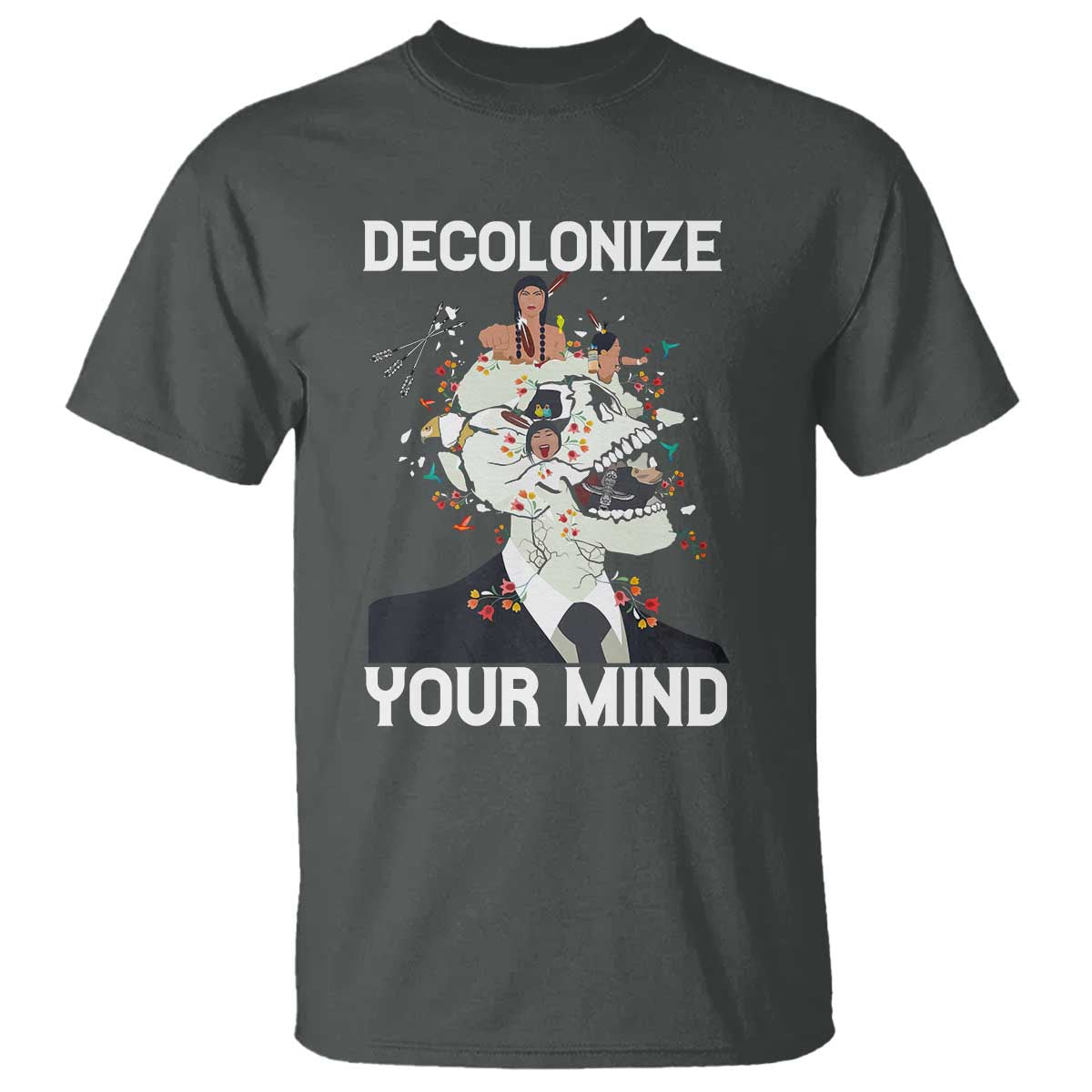 Indigenous People Native American T Shirt Decolonize Your Mind TS14 Dark Heather Print Your Wear