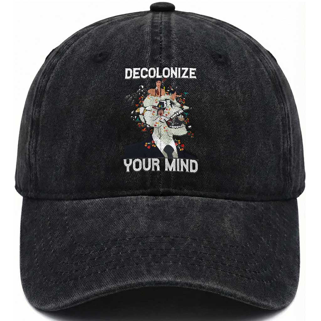 Indigenous People Native American Washed Cotton Baseball Cap Decolonize Your Mind TS14 Washed Cap Universal Fit Black Print Your Wear