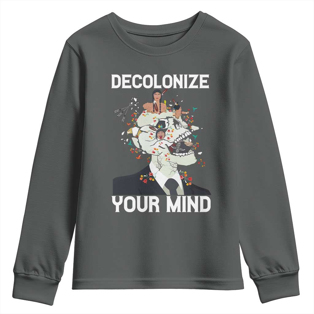 Indigenous People Native American Youth Sweatshirt Decolonize Your Mind TS14 Dark Heather Print Your Wear