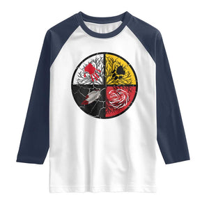 Native American Medicine Wheel MMIW Raglan Shirt TS14 White Navy Print Your Wear