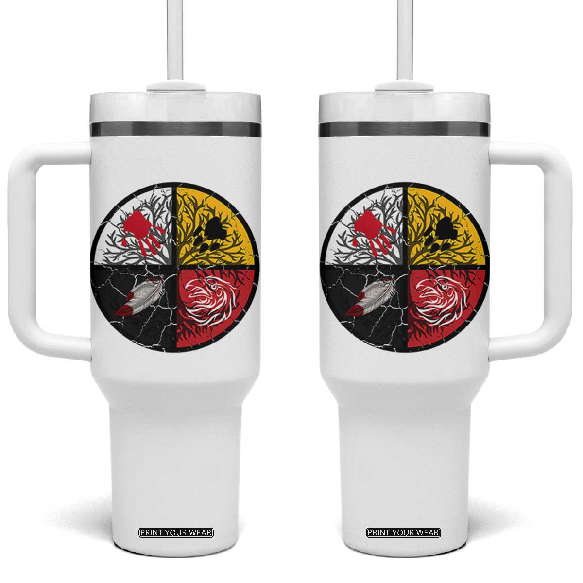 Native American Medicine Wheel MMIW Tumbler With Handle TS14 One Size: 40 oz White Print Your Wear