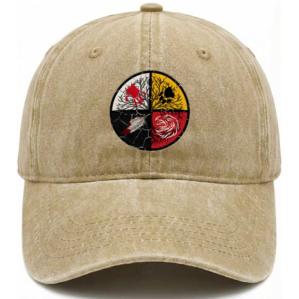 Native American Medicine Wheel MMIW Washed Cotton Baseball Cap TS14 Washed Cap Universal Fit Khaki Print Your Wear