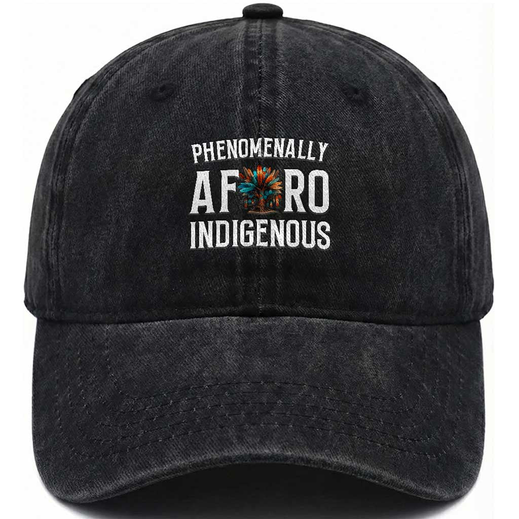 Afro Indigenous Native Pride Phenomenally Indigenous People Washed Cotton Baseball Cap TS14 Washed Cap Universal Fit Black Print Your Wear