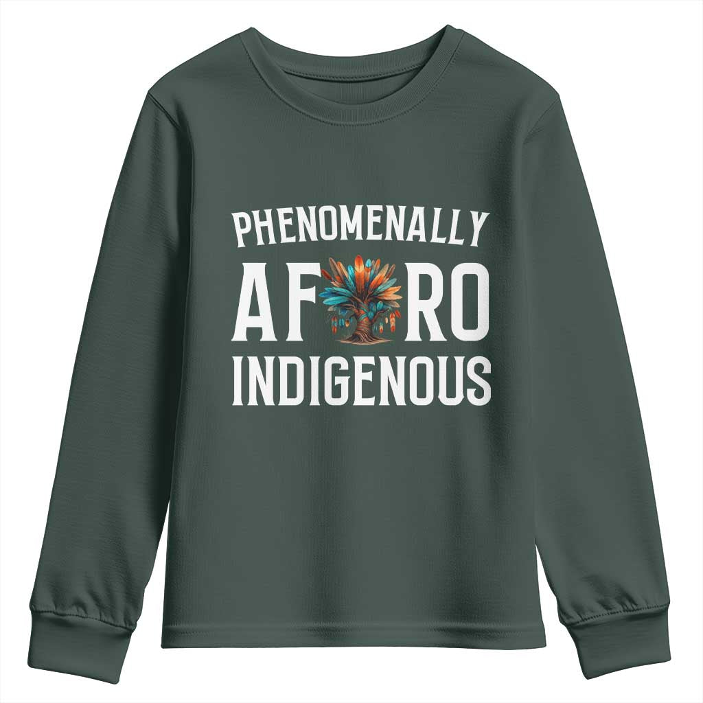 Afro Indigenous Native Pride Phenomenally Indigenous People Youth Sweatshirt TS14 Dark Forest Green Print Your Wear