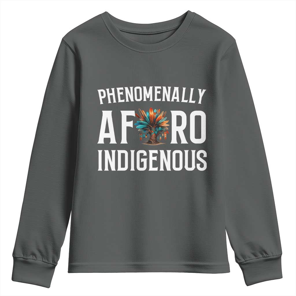 Afro Indigenous Native Pride Phenomenally Indigenous People Youth Sweatshirt TS14 Dark Heather Print Your Wear
