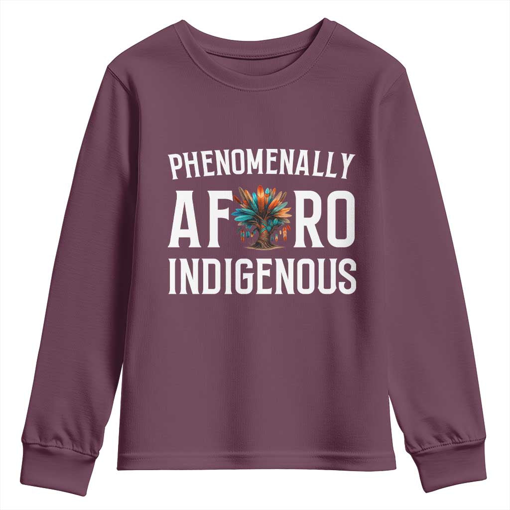 Afro Indigenous Native Pride Phenomenally Indigenous People Youth Sweatshirt TS14 Maroon Print Your Wear