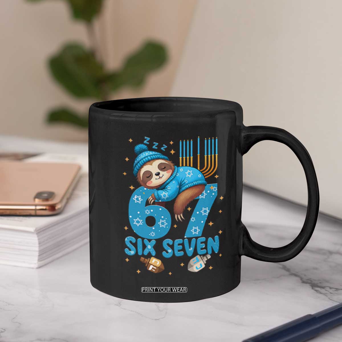 67 Six Seven Meme Coffee Mug Funny Hanukkah Sloth TS14 Print Your Wear