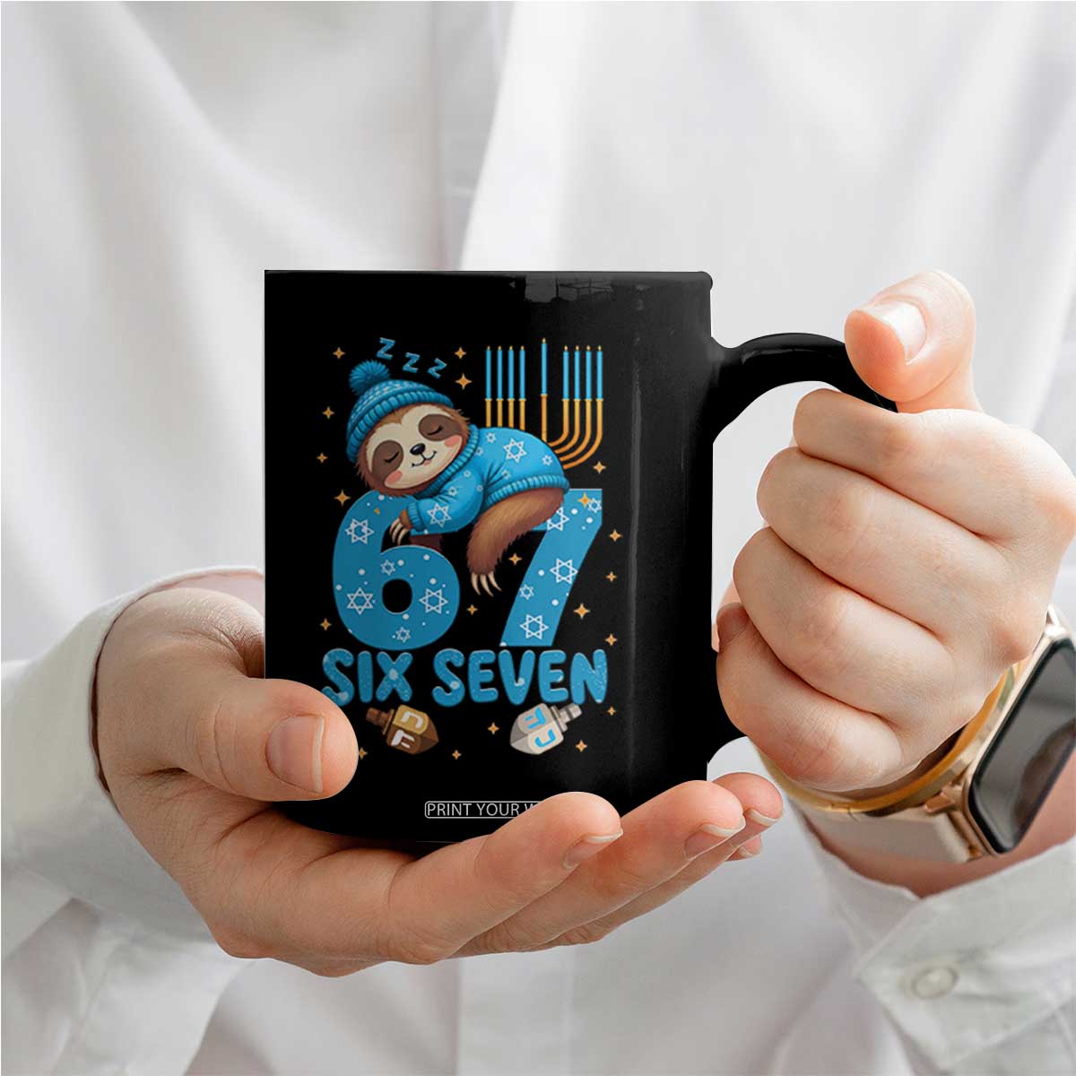 67 Six Seven Meme Coffee Mug Funny Hanukkah Sloth TS14 Print Your Wear