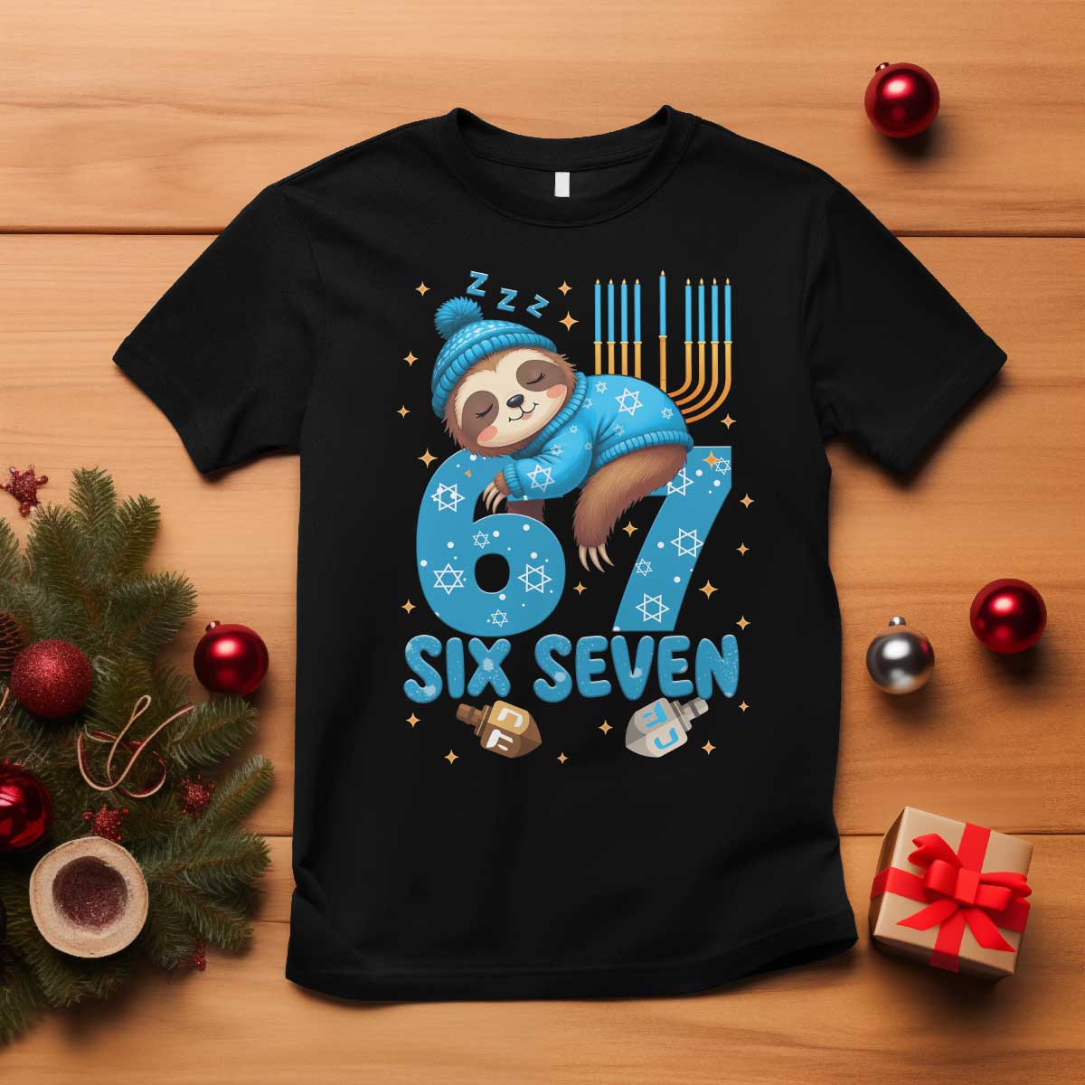 67 Six Seven Meme T Shirt Funny Hanukkah Sloth TS14 Black Print Your Wear