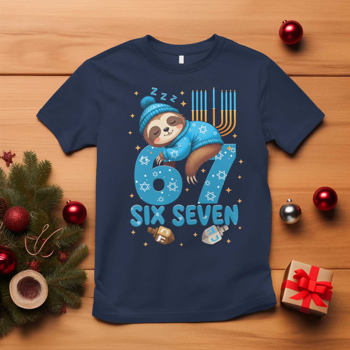 67 Six Seven Meme T Shirt Funny Hanukkah Sloth TS14 Navy Print Your Wear