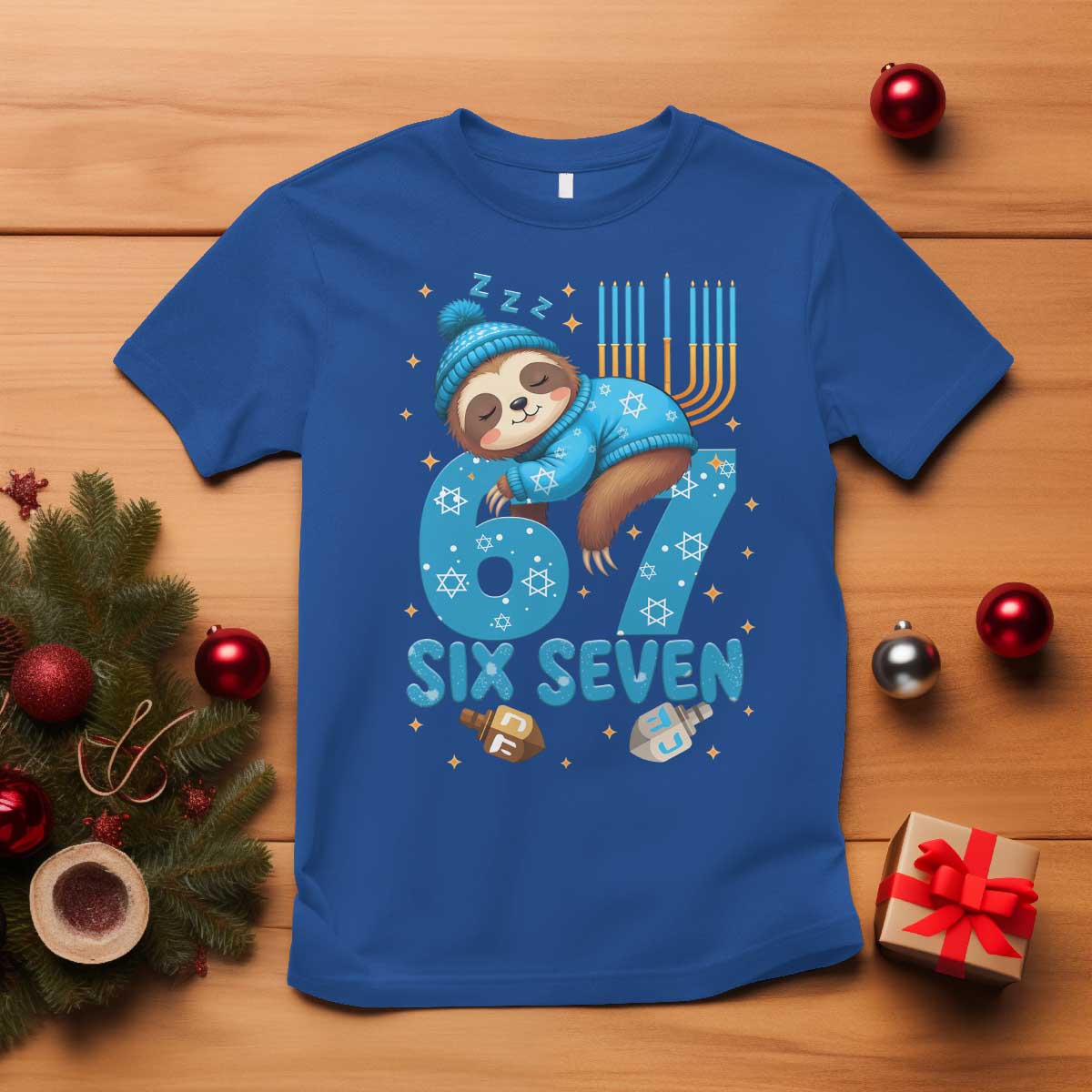 67 Six Seven Meme T Shirt Funny Hanukkah Sloth TS14 Royal Blue Print Your Wear