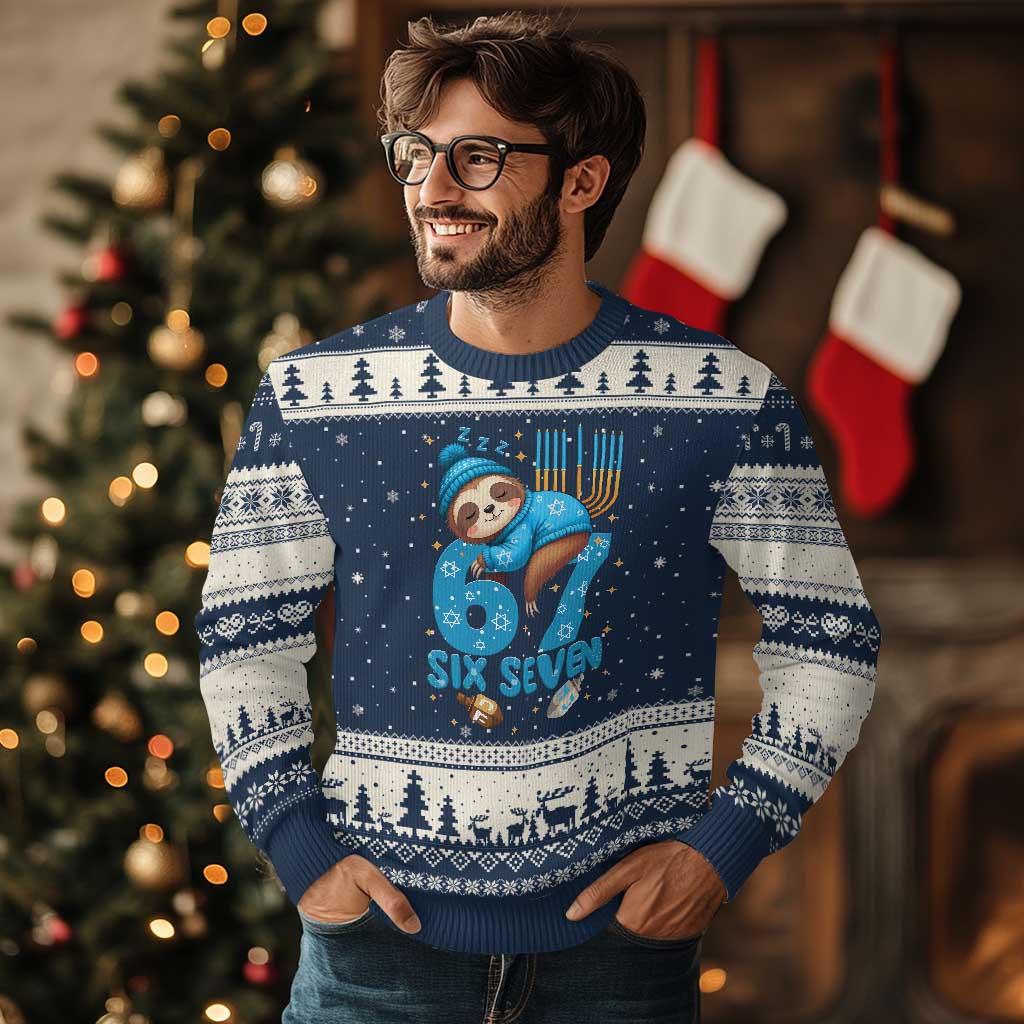 67 Six Seven Meme Ugly Christmas Sweater Funny Hanukkah Sloth TS14 Navy Beige Print Your Wear