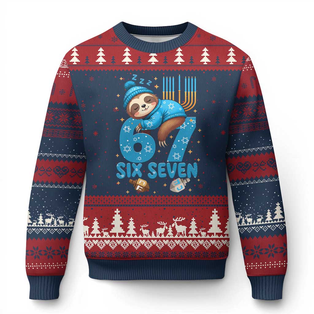 67 Six Seven Meme Ugly Christmas Sweater Funny Hanukkah Sloth TS14 Navy Red Print Your Wear