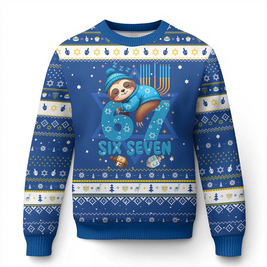 67 Six Seven Chanukkah Meme Hanukkah Ugly Sweater Funny Lazy Sloth TS14 Blue White Print Your Wear