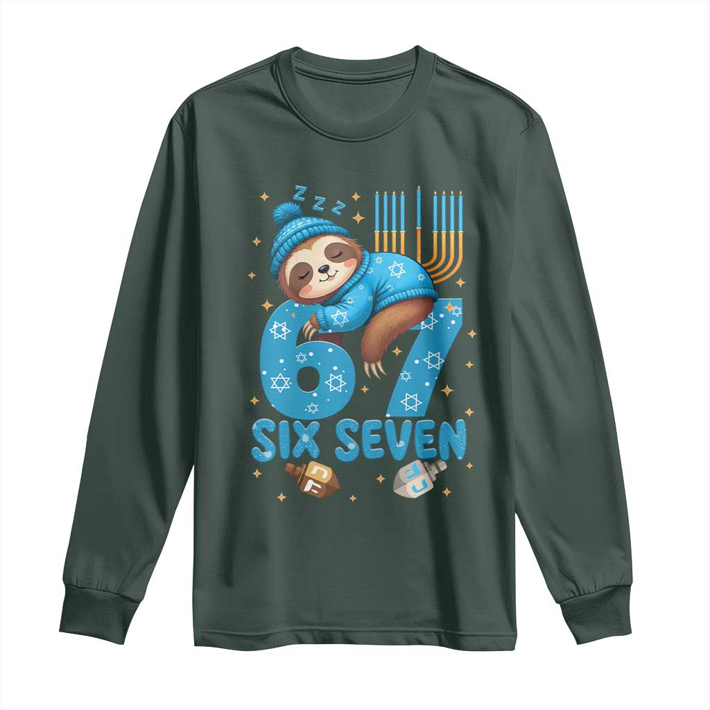 67 Six Seven Meme Long Sleeve Shirt Funny Hanukkah Sloth TS14 Dark Forest Green Print Your Wear