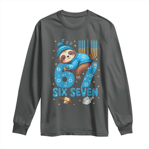 67 Six Seven Meme Long Sleeve Shirt Funny Hanukkah Sloth TS14 Dark Heather Print Your Wear