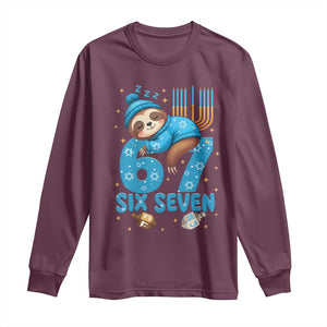 67 Six Seven Meme Long Sleeve Shirt Funny Hanukkah Sloth TS14 Maroon Print Your Wear
