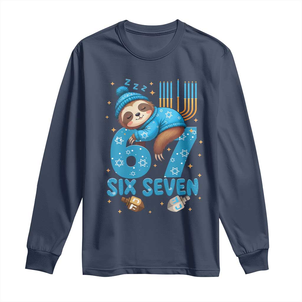 67 Six Seven Meme Long Sleeve Shirt Funny Hanukkah Sloth TS14 Navy Print Your Wear