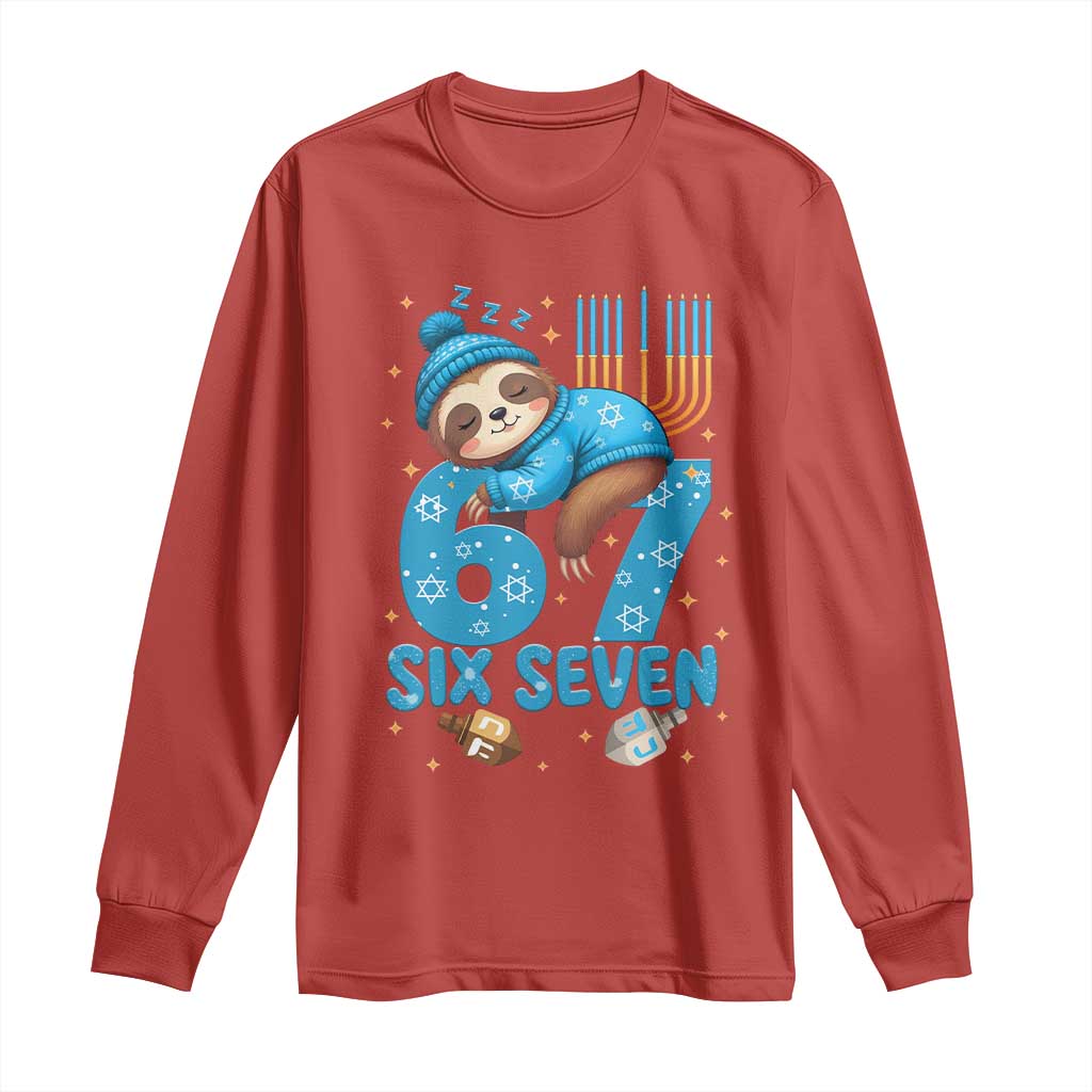 67 Six Seven Meme Long Sleeve Shirt Funny Hanukkah Sloth TS14 Red Print Your Wear