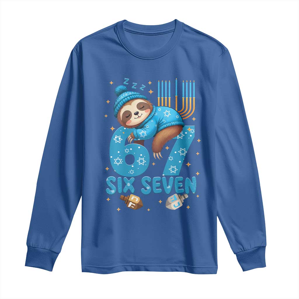 67 Six Seven Meme Long Sleeve Shirt Funny Hanukkah Sloth TS14 Royal Blue Print Your Wear