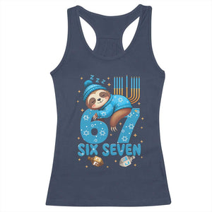 67 Six Seven Meme Racerback Tank Top Funny Hanukkah Sloth TS14 Navy Print Your Wear