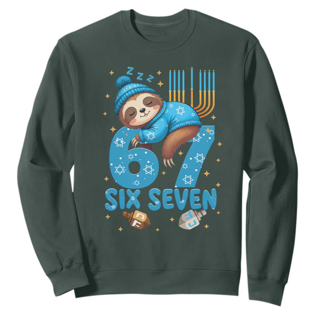 67 Six Seven Meme Sweatshirt Funny Hanukkah Sloth TS14 Dark Forest Green Print Your Wear