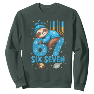 67 Six Seven Meme Sweatshirt Funny Hanukkah Sloth TS14 Dark Forest Green Print Your Wear