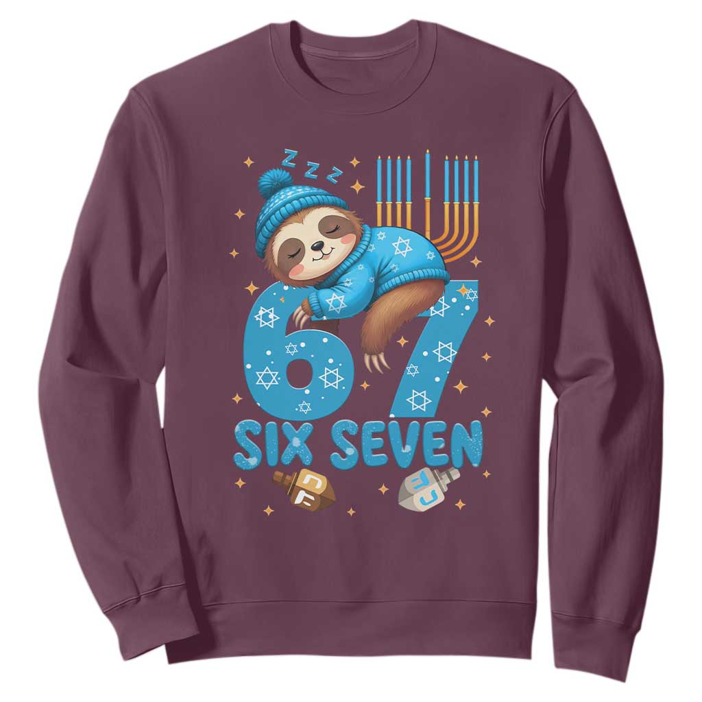 67 Six Seven Meme Sweatshirt Funny Hanukkah Sloth TS14 Maroon Print Your Wear