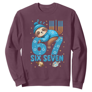 67 Six Seven Meme Sweatshirt Funny Hanukkah Sloth TS14 Maroon Print Your Wear