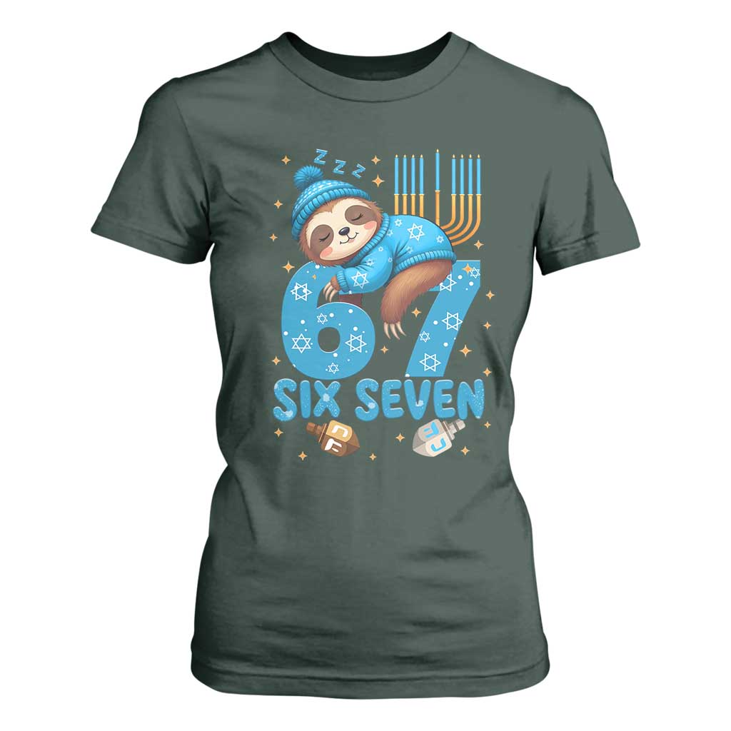 67 Six Seven Meme T Shirt For Women Funny Hanukkah Sloth TS14 Dark Forest Green Print Your Wear