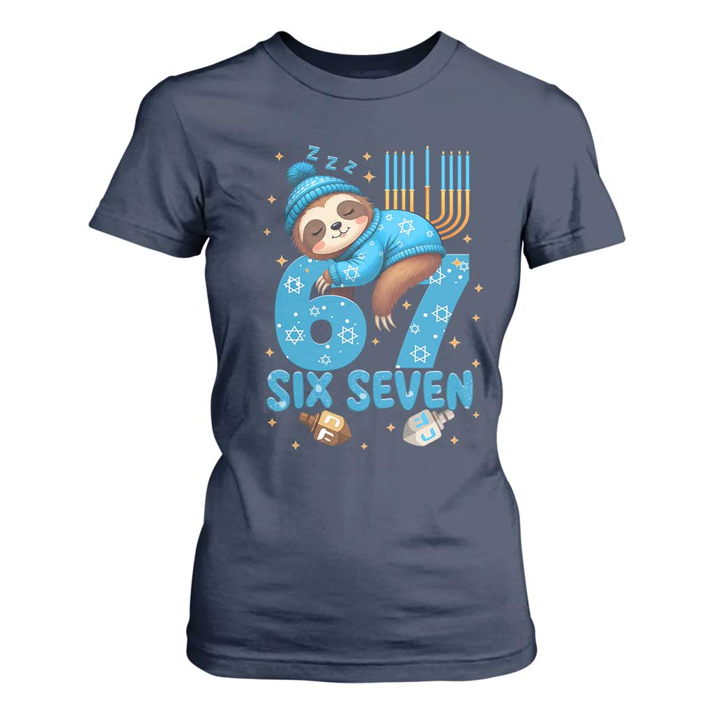 67 Six Seven Meme T Shirt For Women Funny Hanukkah Sloth TS14 Navy Print Your Wear