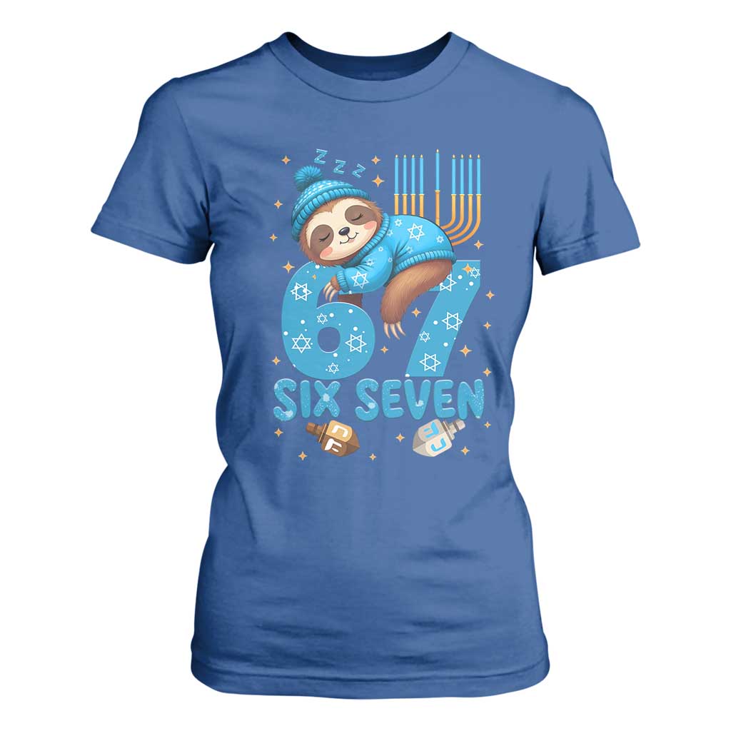 67 Six Seven Meme T Shirt For Women Funny Hanukkah Sloth TS14 Royal Blue Print Your Wear