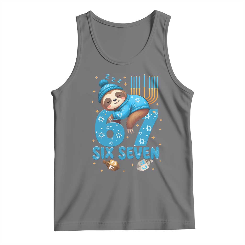 67 Six Seven Meme Tank Top Funny Hanukkah Sloth TS14 Black Heather Print Your Wear