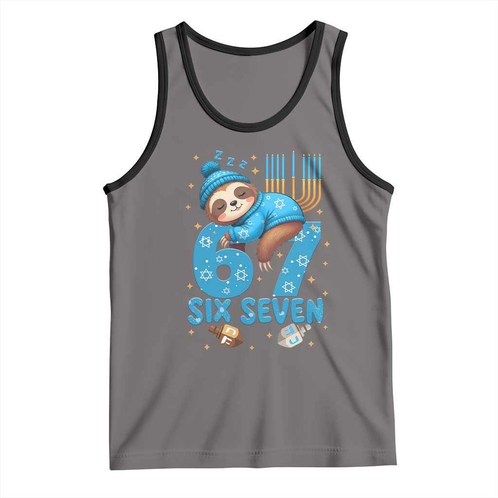 67 Six Seven Meme Tank Top Funny Hanukkah Sloth TS14 Deep Heather Black Print Your Wear